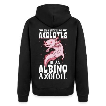 Sei ein Albino Axolotl - Unisex Premium Bio Zip Hoodie - Schwarz - Hinten - Nico (187cm)