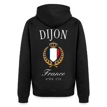 Dijon Frankreich Wappen Krone – Reise Souvenir - Unisex Premium Bio Zip Hoodie - Schwarz - Hinten - Nico (187cm)