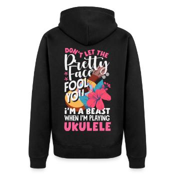 Funny Ukulele Designs and Sayings - Unisex Premium Organic Zip Hoodie - black - Back - Nico (187cm)