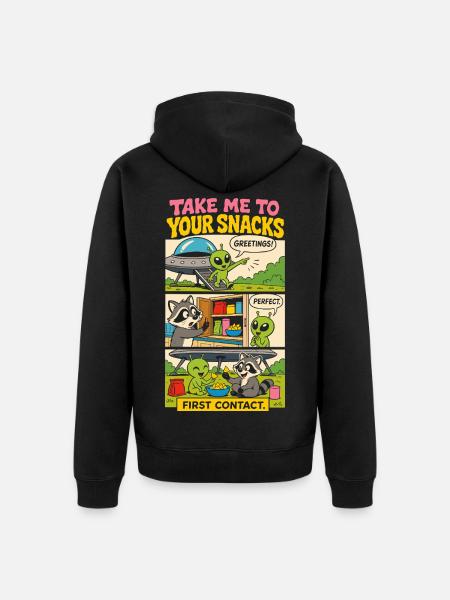 Alien first contact with snacks - Unisex Premium Organic Zip Hoodie - black