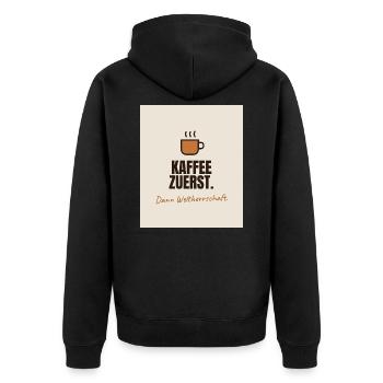 Kaffee - Unisex Premium Bio Zip Hoodie - Schwarz - Hinten - Nico (187cm)