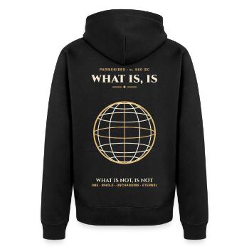 Was ist, was ist nicht Golden Globe - Unisex Premium Bio Zip Hoodie - Schwarz - Hinten - Nico (187cm)