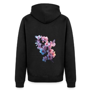 Kirschblüten - Unisex Premium Bio Zip Hoodie - Schwarz - Hinten - Nico (187cm)