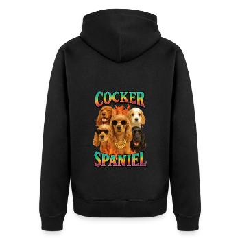 Cocker Spaniel - Unisex Premium Bio Zip Hoodie - Schwarz - Hinten - Nico (187cm)