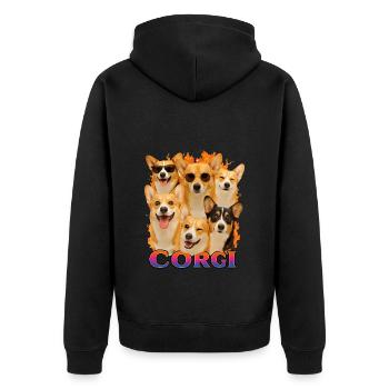 Corgi - Unisex Premium Bio Zip Hoodie - Schwarz - Hinten - Nico (187cm)