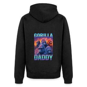 Gorilla-Papa - Unisex Premium Bio Zip Hoodie - Schwarz - Hinten - Nico (187cm)