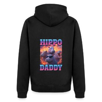 Nilpferd-Papa - Unisex Premium Bio Zip Hoodie - Schwarz - Hinten - Nico (187cm)