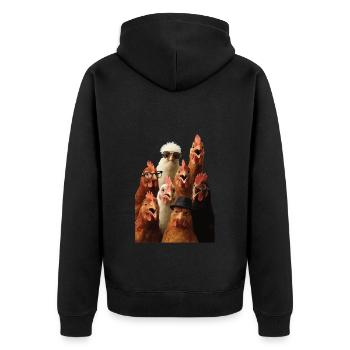 Huhn - Unisex Premium Bio Zip Hoodie - Schwarz - Hinten - Nico (187cm)