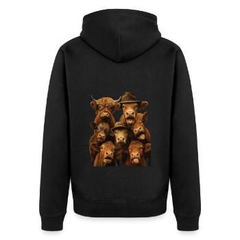 Kuh - Unisex Premium Bio Zip Hoodie - Schwarz - Hinten - Nico (187cm)