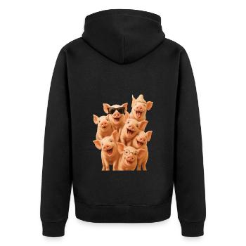 Schwein - Unisex Premium Bio Zip Hoodie - Schwarz - Hinten - Nico (187cm)