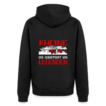 Rheine Der Geburtsort Von Legenden - Unisex Premium Bio Zip Hoodie - Schwarz - Hinten - Nico (187cm)