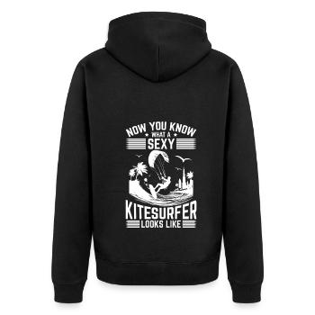 Now you know what a sexy kitesurfer looks like - Unisex Premium Bio Zip Hoodie - Schwarz - Hinten - Nico (187cm)
