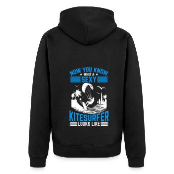Now you know what a sexy kitesurfer looks like - Unisex Premium Bio Zip Hoodie - Schwarz - Hinten - Nico (187cm)