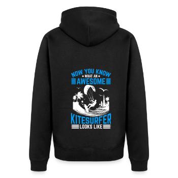 Now You Know What An Awesome Kitesurfer Looks Like - Unisex Premium Bio Zip Hoodie - Schwarz - Hinten - Nico (187cm)