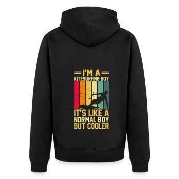 I'm a Kitesurfing Boy It's Like a Normal Boy but - Unisex Premium Bio Zip Hoodie - Schwarz - Hinten - Nico (187cm)