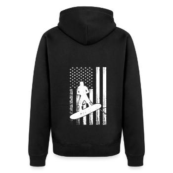 Wakeboarding US Flag Wakeboarding Wakesurfing - Unisex Premium Bio Zip Hoodie - Schwarz - Hinten - Nico (187cm)