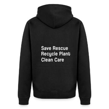 Environment - Save Rescue Recycle Plant Clean Care - Unisex Premium Bio Zip Hoodie - Schwarz - Hinten - Nico (187cm)