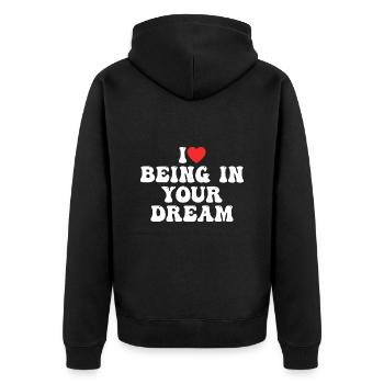 Ich liebe es, in deinem Traum zu sein - Unisex Premium Bio Zip Hoodie - Schwarz - Hinten - Nico (187cm)