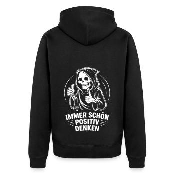 Immer schön positiv Skull Reaper Daumen hoch - Unisex Premium Bio Zip Hoodie - Schwarz - Hinten - Nico (187cm)