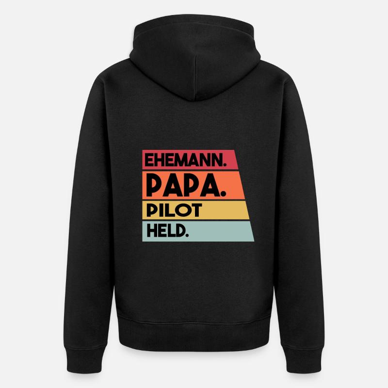 Ehemann Papa Pilot Held - Unisex Premium Bio Zip Hoodie - Schwarz