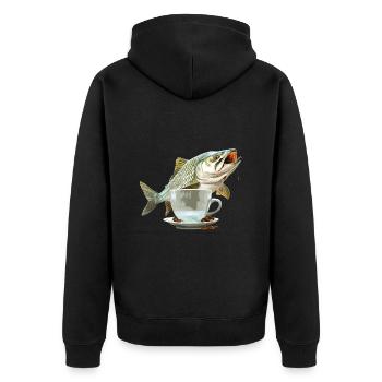 Tarpon Kaffee - Unisex Premium Bio Zip Hoodie - Schwarz - Hinten - Nico (187cm)