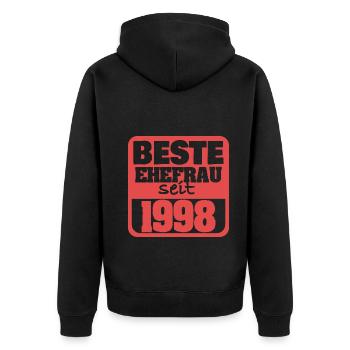 Ehefrau 1998 - Unisex Premium Bio Zip Hoodie - Schwarz - Hinten - Nico (187cm)