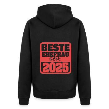 Ehefrau 2025 - Unisex Premium Bio Zip Hoodie - Schwarz - Hinten - Nico (187cm)