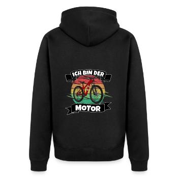 Fahrrad Ich bin der Motor kein E-Bike - Unisex Premium Bio Zip Hoodie - Schwarz - Hinten - Nico (187cm)