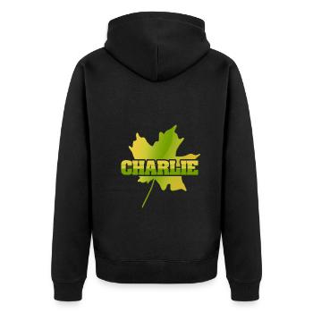 Geschenk für Charlie - Unisex Premium Bio Zip Hoodie - Schwarz - Hinten - Nico (187cm)