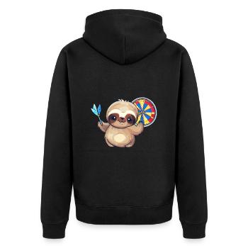 Faultier als Dartspieler - Lustiges Sport Design - Unisex Premium Bio Zip Hoodie - Schwarz - Hinten - Nico (187cm)