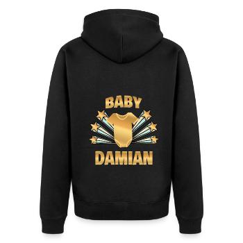 Schwanger Damian - Unisex Premium Bio Zip Hoodie - Schwarz - Hinten - Nico (187cm)