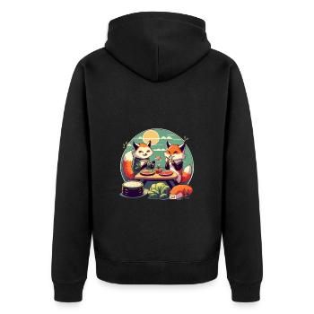 Süße Comic Füchse essen zusammen Sushi - Unisex Premium Bio Zip Hoodie - Schwarz - Hinten - Nico (187cm)
