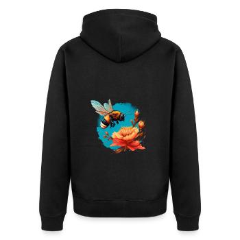 Cooles Bienen Motiv mit großer Blüte Cartoon Comic - Unisex Premium Bio Zip Hoodie - Schwarz - Hinten - Nico (187cm)