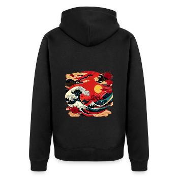 Art japonais Sea Waves with Sun - Bande dessinée - Veste à capuche bio Premium Unisexe - noir - Dos - Nico (187cm)