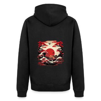 Japanese Art Sea Waves with Sun - Comic - Unisex Premium Organic Zip Hoodie - black - Back - Nico (187cm)