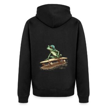 Cool frog with cap rides skateboard - Unisex Premium Organic Zip Hoodie - black - Back - Nico (187cm)