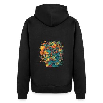 Visage psychédélique dans de nombreuses couleurs - Veste à capuche bio Premium Unisexe - noir - Dos - Nico (187cm)