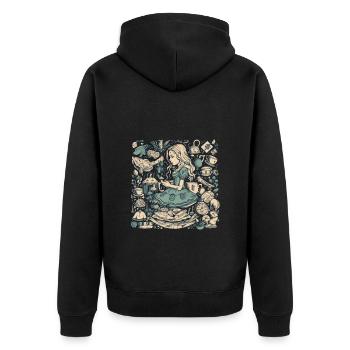 Modern Alice in Wonderland Drawing - Unisex Premium Organic Zip Hoodie - black - Back - Nico (187cm)
