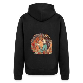 Wunderschönes Boho Pferdemotiv mit Frau/Mädchen - Unisex Premium Bio Zip Hoodie - Schwarz - Hinten - Nico (187cm)