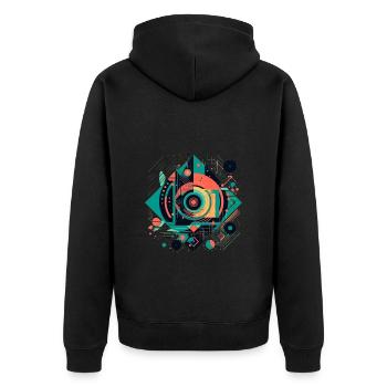 Cooles Geometrisches 80s Motiv - Unisex Premium Bio Zip Hoodie - Schwarz - Hinten - Nico (187cm)