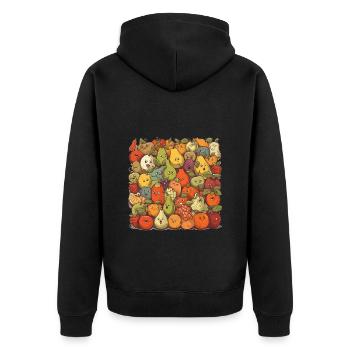 Lustige Comic Früchte, Cartoon Obst - Unisex Premium Bio Zip Hoodie - Schwarz - Hinten - Nico (187cm)