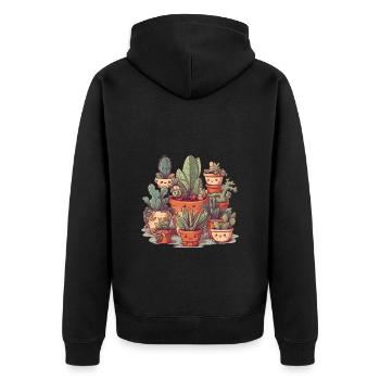 Cute succulents as comic in ceramic pots - Unisex Premium Organic Zip Hoodie - black - Back - Nico (187cm)