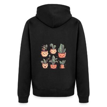 Cute plants as comic in ceramic pots - Unisex Premium Organic Zip Hoodie - black - Back - Nico (187cm)