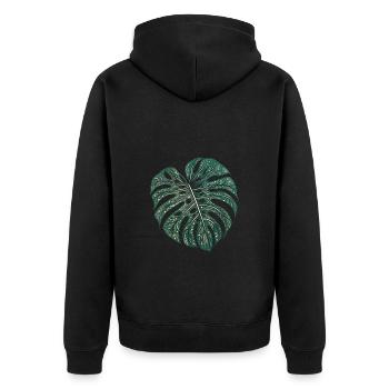 Gepunktetes Monstera Blatt, Pflanzen Motiv - Unisex Premium Bio Zip Hoodie - Schwarz - Hinten - Nico (187cm)