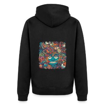 Psychedelische Explosion - Surrealistisches Motiv - Unisex Premium Bio Zip Hoodie - Schwarz - Hinten - Nico (187cm)