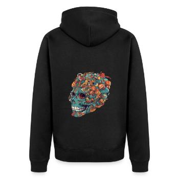 Surrealistischer, psychedelischer Totenkopf - Unisex Premium Bio Zip Hoodie - Schwarz - Hinten - Nico (187cm)