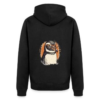 Nerdy Pinguin mit oranger Brille - Unisex Premium Bio Zip Hoodie - Schwarz - Hinten - Nico (187cm)