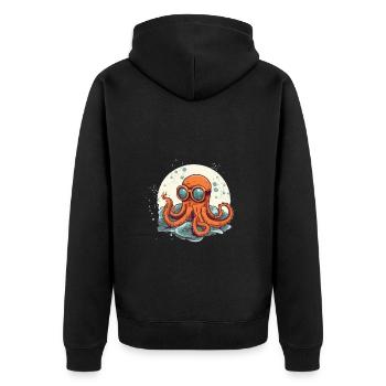 Nerdy Comic Octopus with Glasses - Unisex Premium Organic Zip Hoodie - black - Back - Nico (187cm)