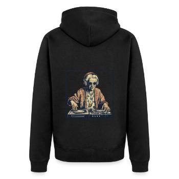 Coole Oma Frau als DJ Hipster mit Sonnenbrille - Unisex Premium Bio Zip Hoodie - Schwarz - Hinten - Nico (187cm)