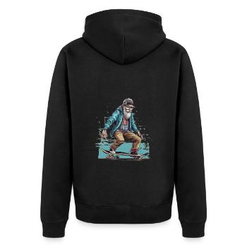 Cooler älterer Mann als Skater Hipster mit Mütze - Unisex Premium Bio Zip Hoodie - Schwarz - Hinten - Nico (187cm)